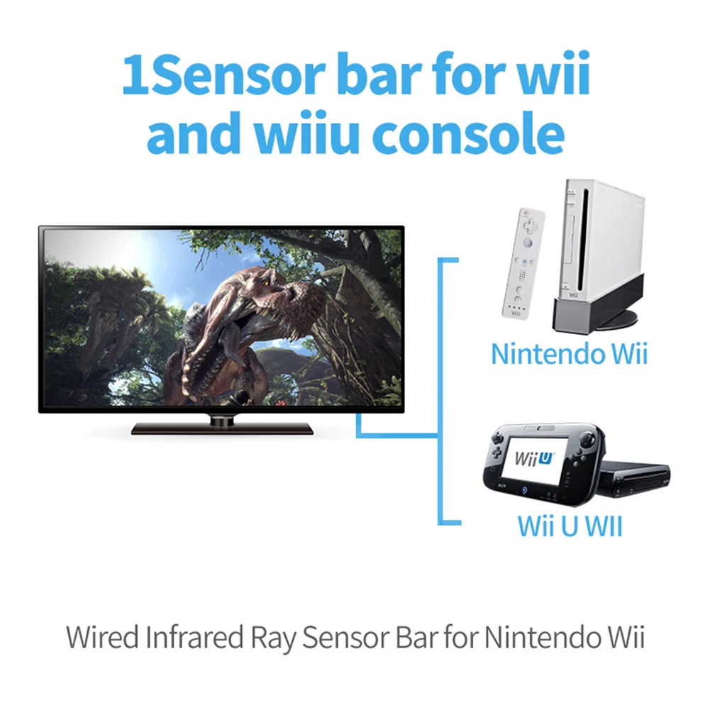 Wired Motion Sensor Receiver with Extension Cord Infrared IR Signal Ray Wired Remote Sensor Bar for Wii Wii U Console