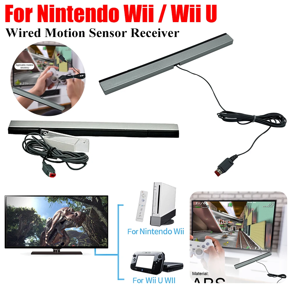 Wired Motion Sensor Receiver with Extension Cord Infrared IR Signal Ray Wired Remote Sensor Bar for Wii Wii U Console