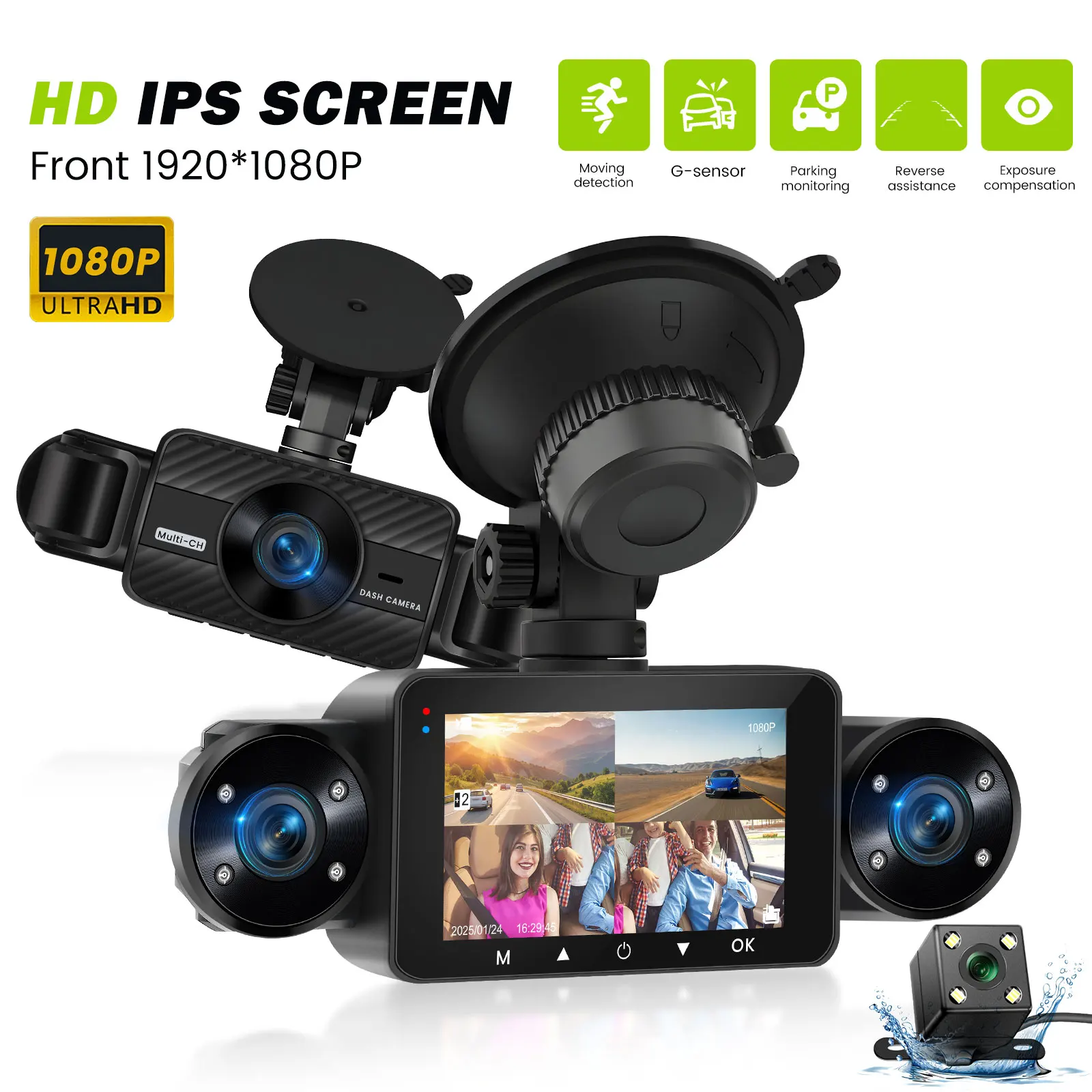 Podofo Car DVR Recorder Parking Mirror Monitor 3 Inch 1080P HD Automobile Dash Cam 8 Infrared Night Vision Lights