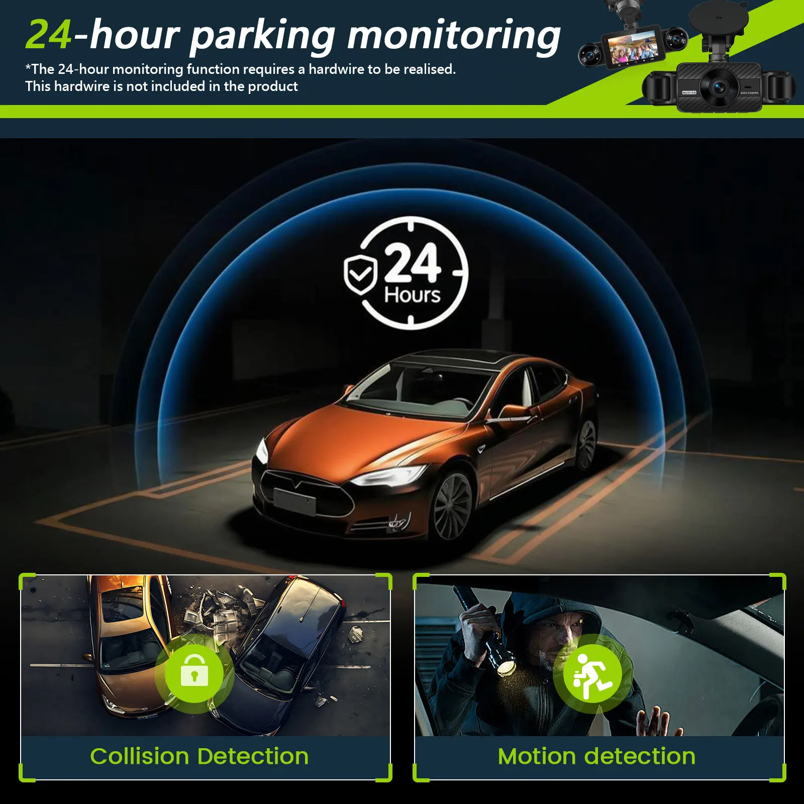 Podofo Car DVR Recorder Parking Mirror Monitor 3 Inch 1080P HD Automobile Dash Cam 8 Infrared Night Vision Lights
