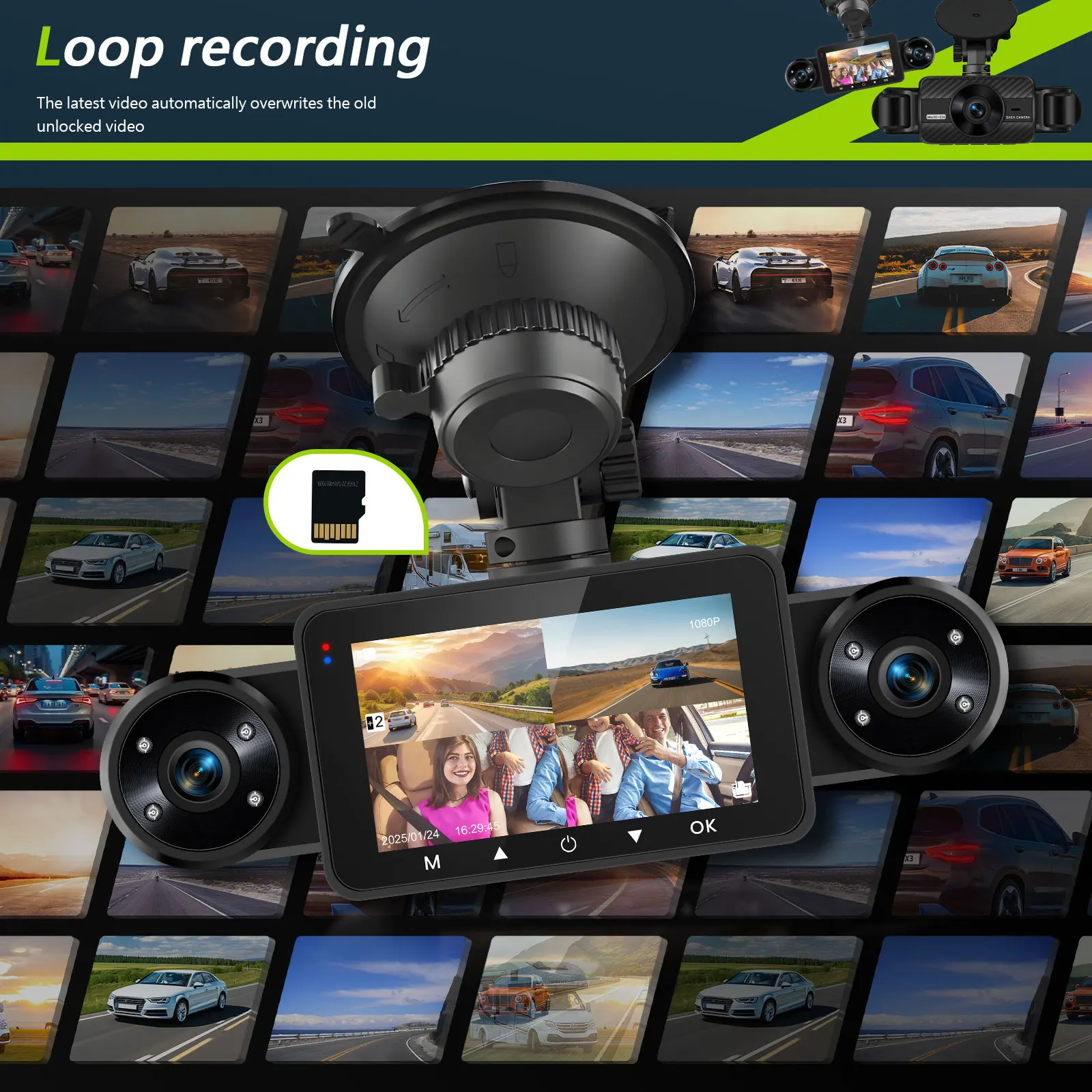 Podofo Car DVR Recorder Parking Mirror Monitor 3 Inch 1080P HD Automobile Dash Cam 8 Infrared Night Vision Lights