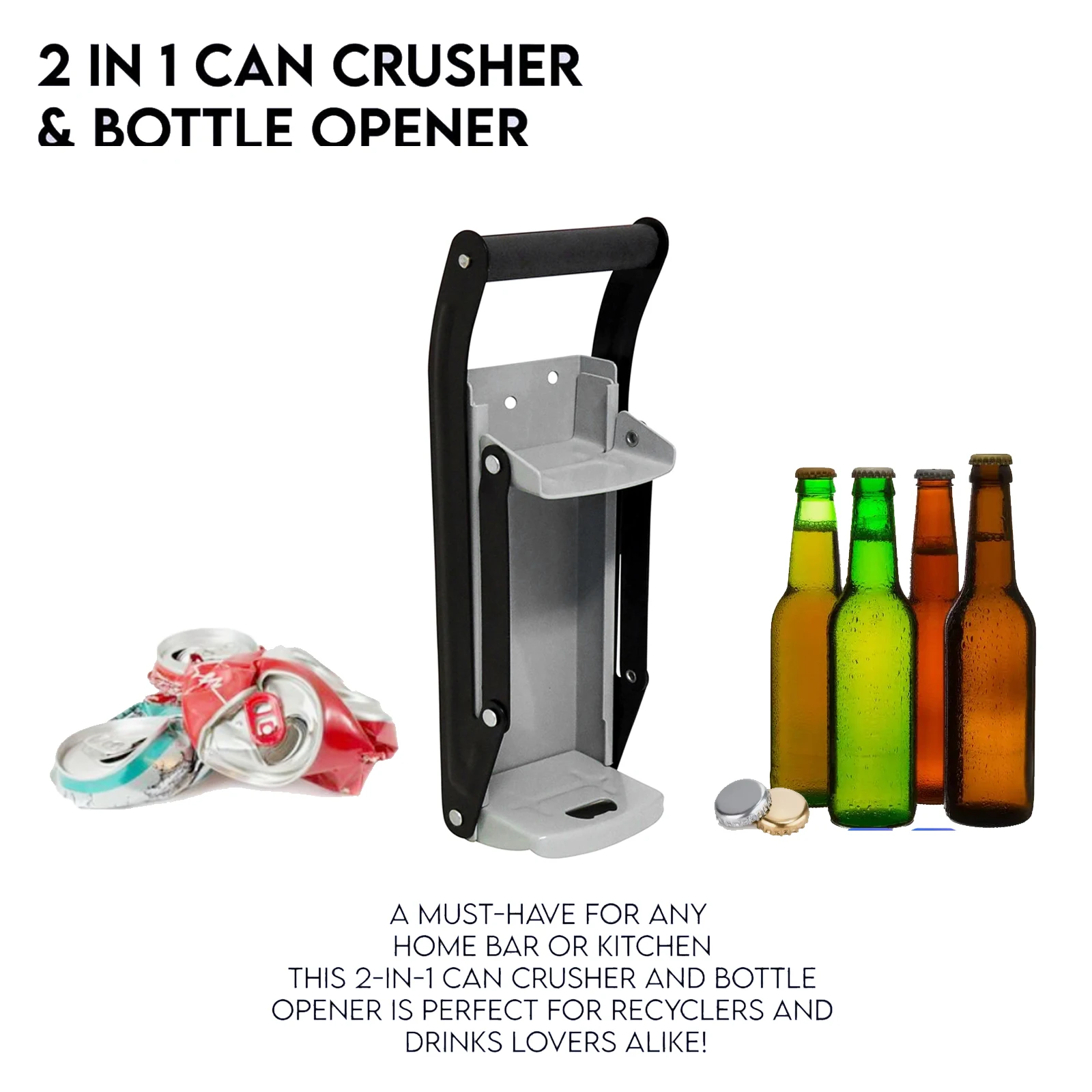 16OZ LARGE BEER TIN CAN CRUSHER WALL MOUNTED RECYCLING KIT BOTTLE OPENER 500ML