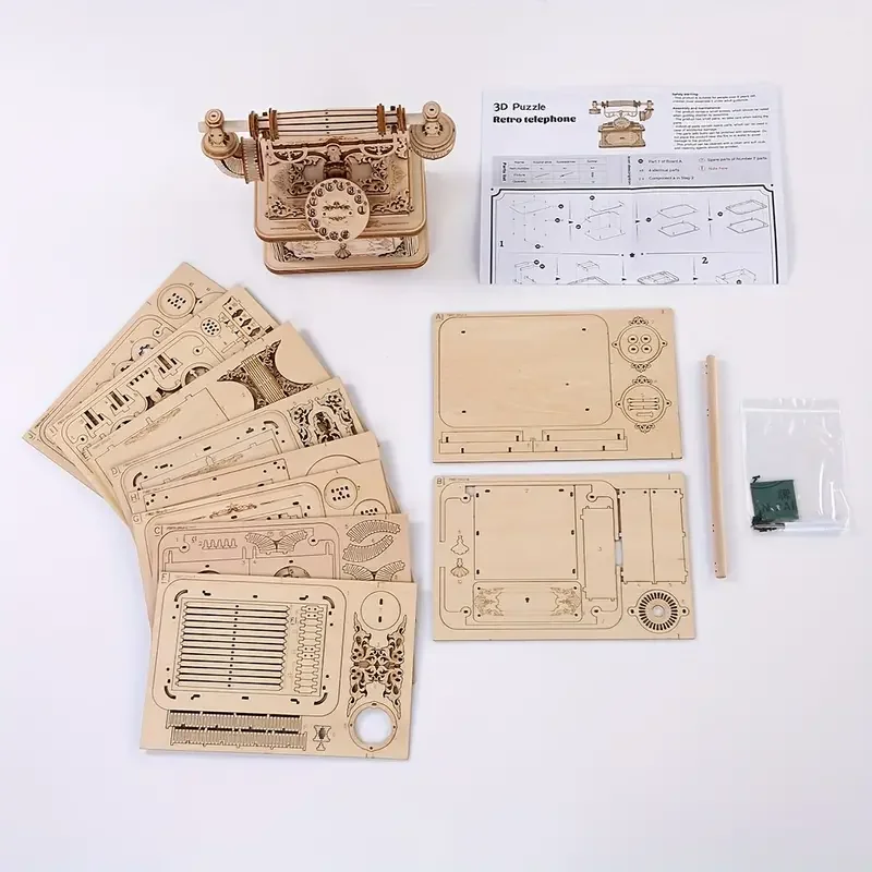 3D Wooden Puzzle for Adults Creative Retro Telephone Model Kits Gift for Christmas