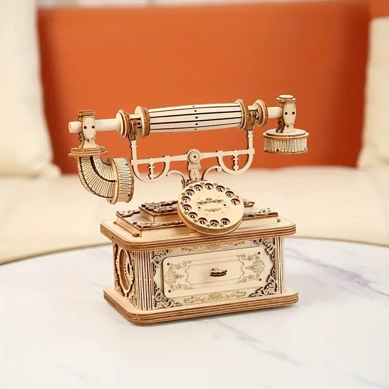 3D Wooden Puzzle for Adults Creative Retro Telephone Model Kits Gift for Christmas