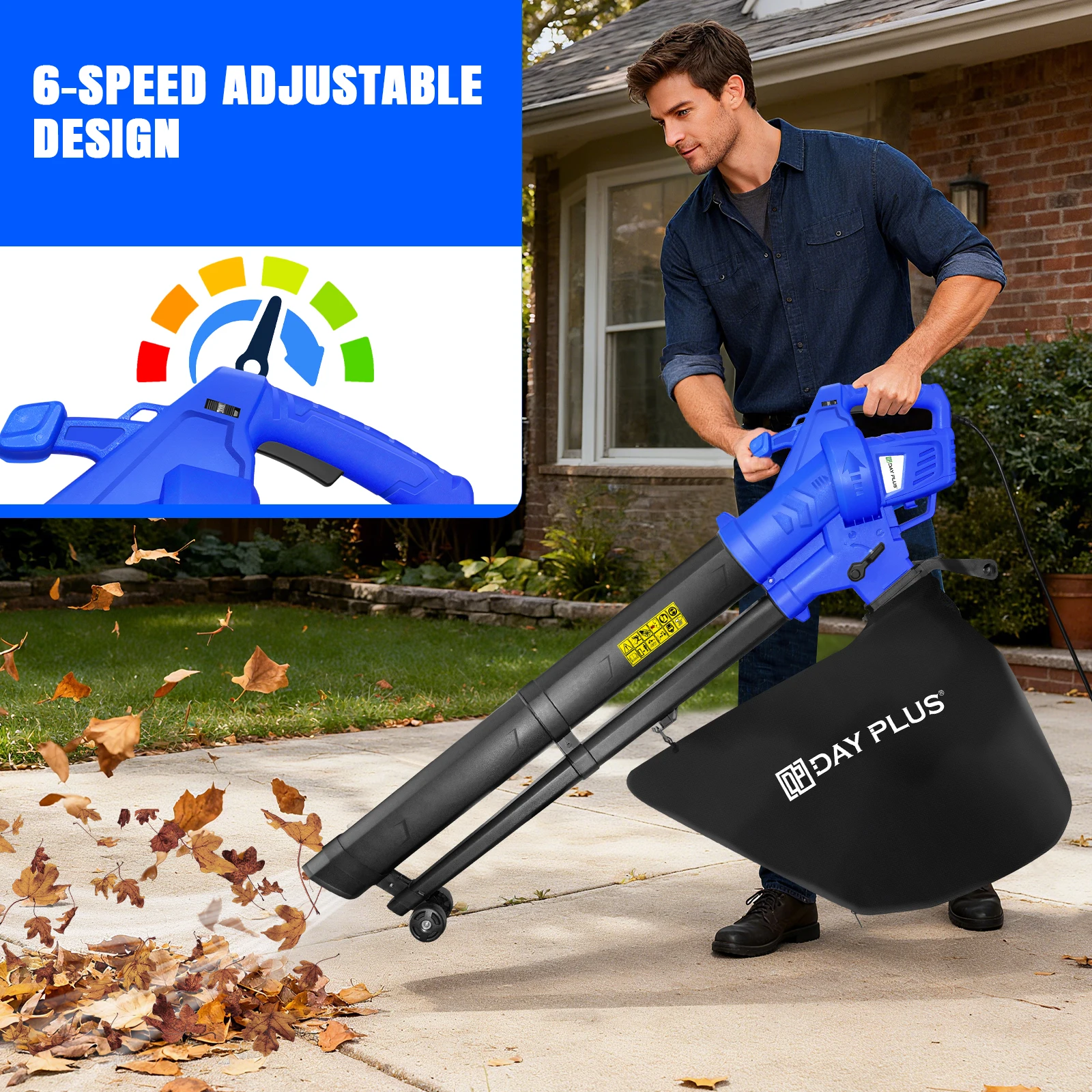 Powerful 5000W Garden Electric Leaf Blower & Vacuum 3 in 1 Leaf Blower 35L Leaf Collection Bag,6 Speeds for Home Garden