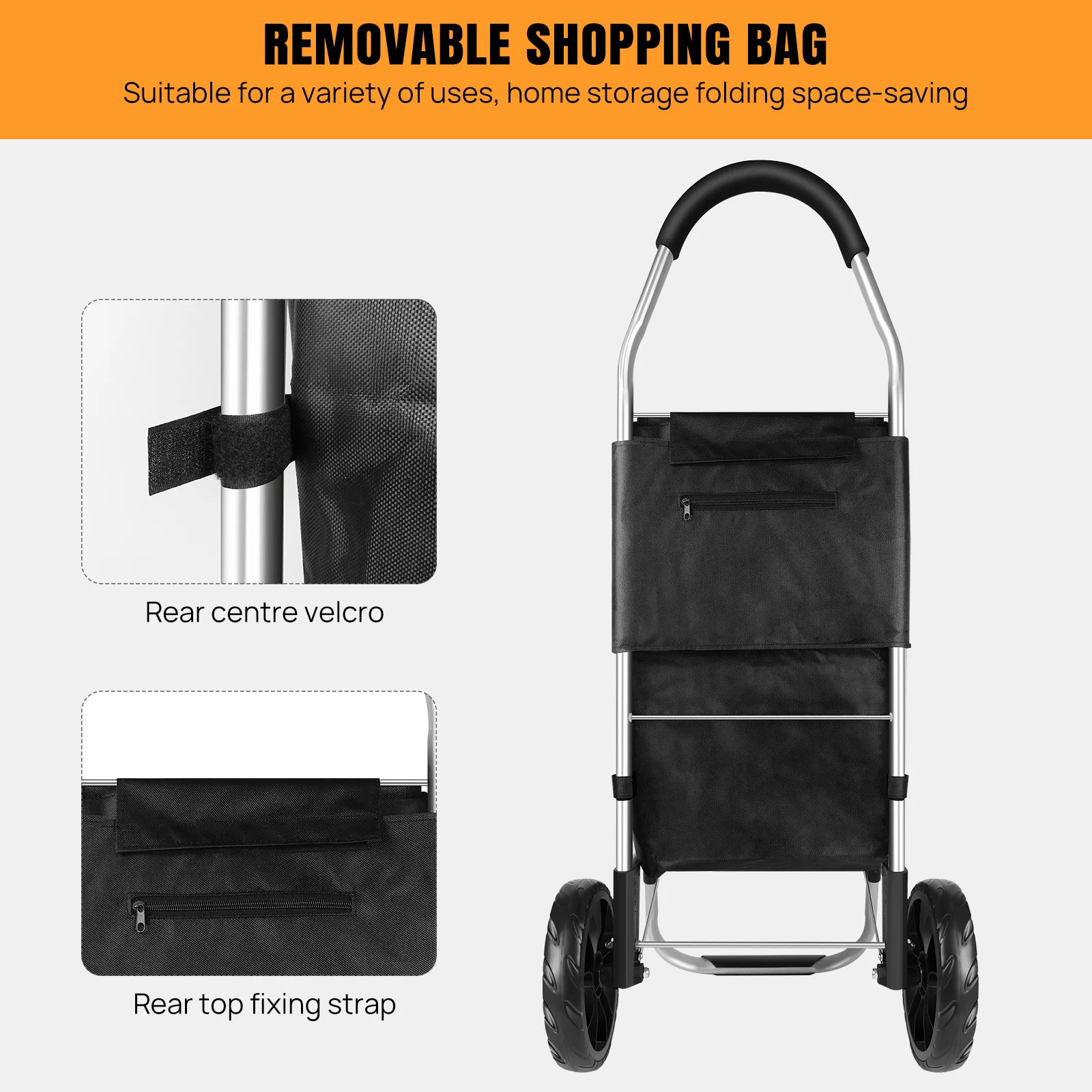 Folding Shopping Trolley with Stair Climbing Wheels & Detachable Bag, 40L Grocery Cart with Mudguard, for Supermarket, Market,