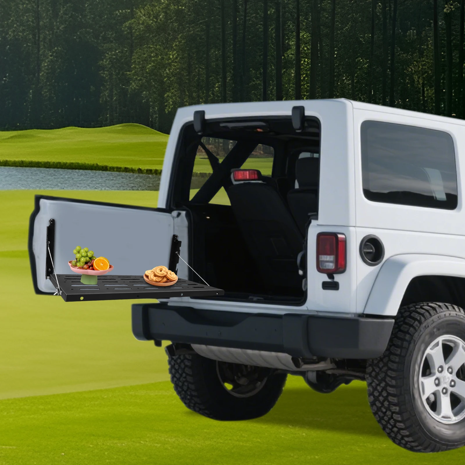 Stainless Steel Tailgate Folding Table Black 75lbs Load Capacity for 2007-2017 Wrangler JK 2/4 Door and Unlimited 4 Door