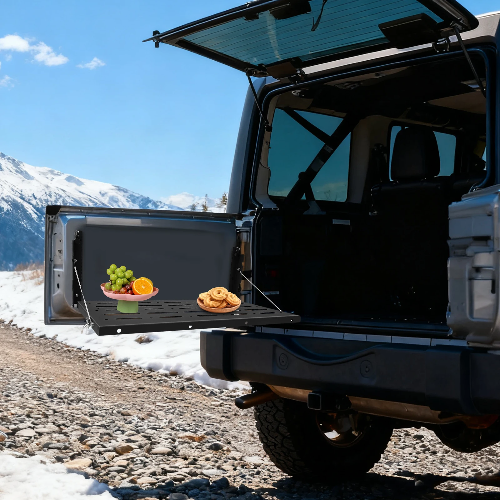 Stainless Steel Tailgate Folding Table Black 75lbs Load Capacity for 2007-2017 Wrangler JK 2/4 Door and Unlimited 4 Door