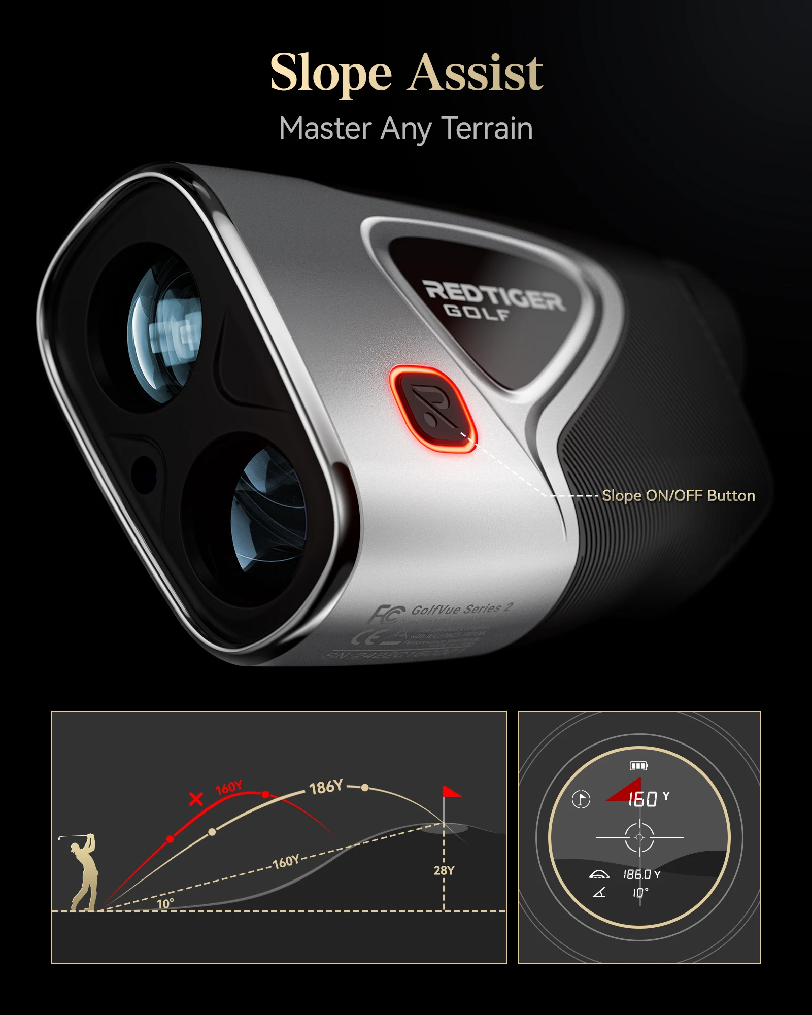 REDTIGER C016 Golf Rangefinder with Slope and Pin Lock Vibration Distance Meter with Rechargeable Battery Laser Range Finder