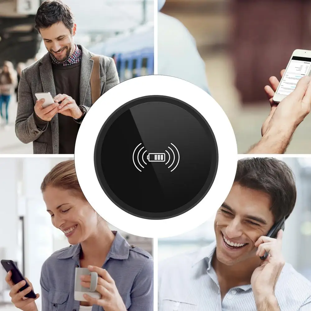 Invisible Wireless Charger Desk Hole Recessed Charger Grommet Fast Charging Station Cordless Desktop Charging Mat For Tabletop