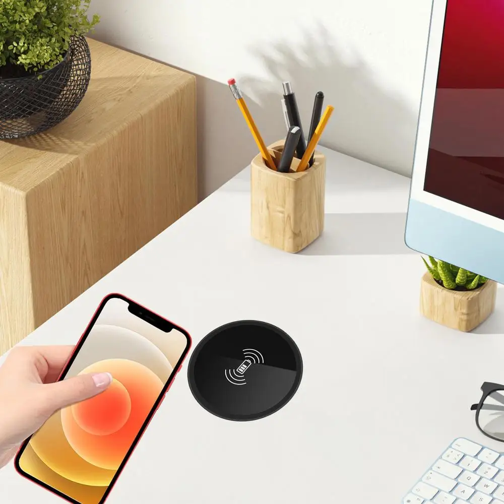 Invisible Wireless Charger Desk Hole Recessed Charger Grommet Fast Charging Station Cordless Desktop Charging Mat For Tabletop