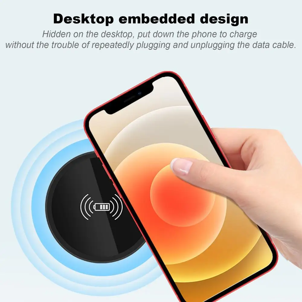 Invisible Wireless Charger Desk Hole Recessed Charger Grommet Fast Charging Station Cordless Desktop Charging Mat For Tabletop