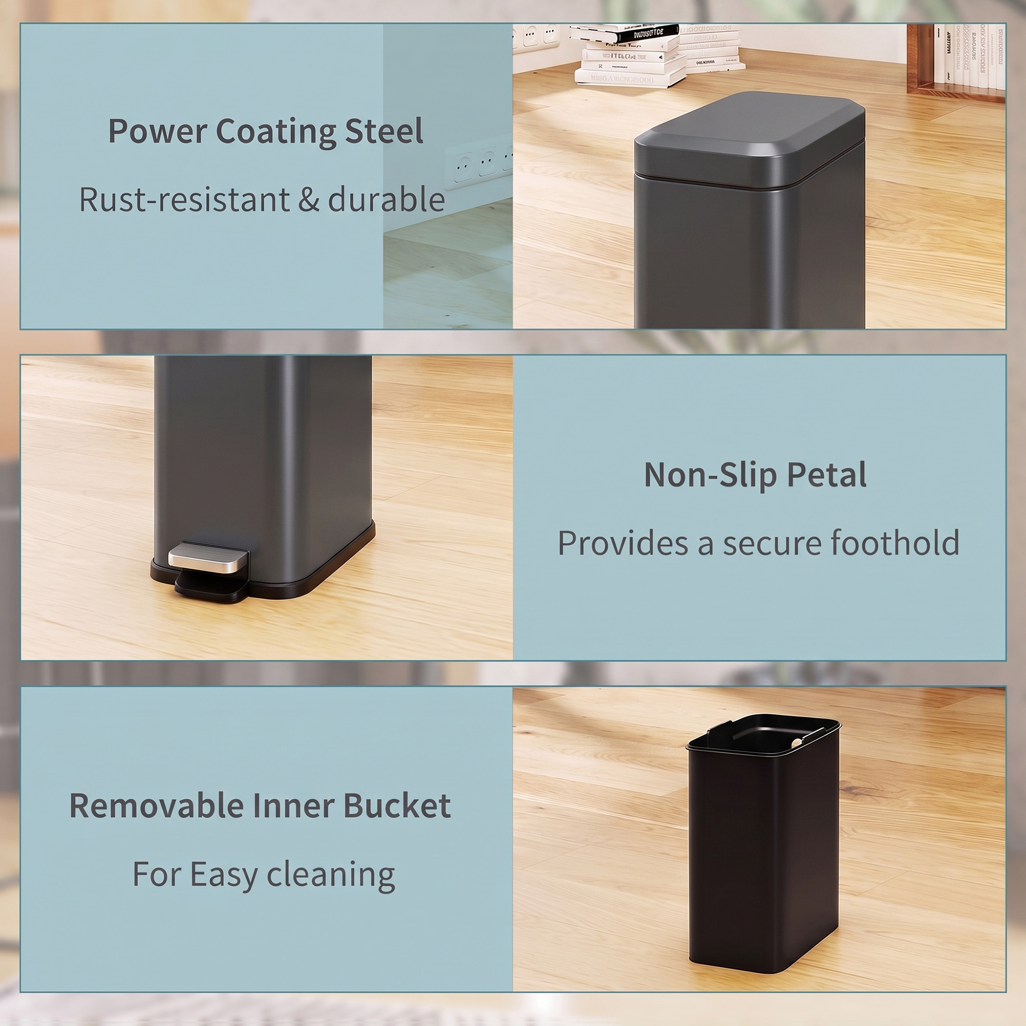 HOMCOM 5L Steel Waste Trash Can Pedal Rubbish Garbage Storage Bucket
