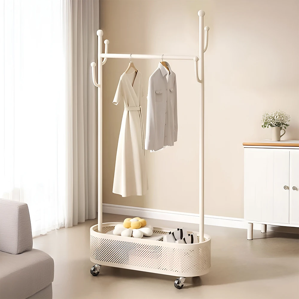 Small Floor-standing Coat Rack for Home BedroomClothes Rack with Wheels,60cmW x 31.5cmD x 173cmH