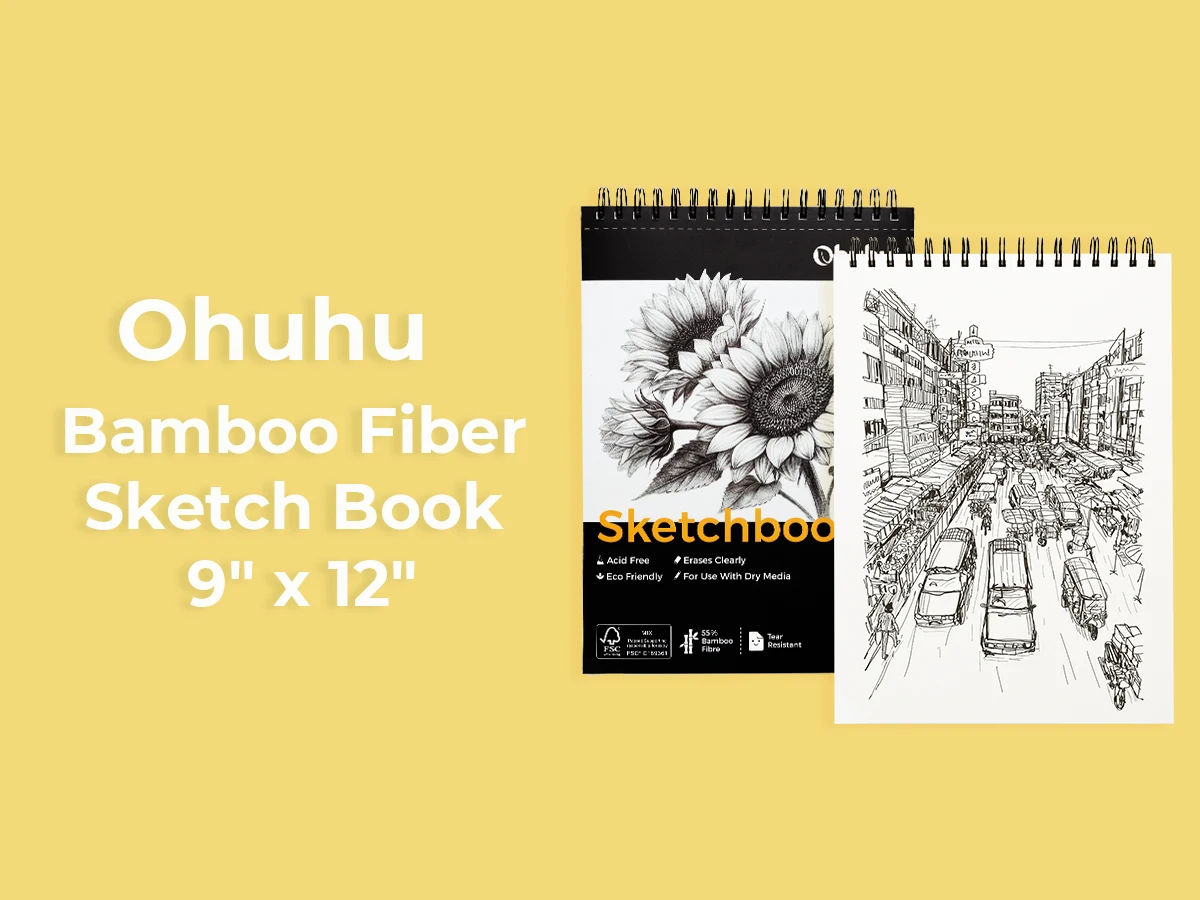 Ohuhu Bamboo Fiber Sketch Book Tear Resistant Drawing Paper Top Spiral Bound Sketch Pad Acid Free Art Drawing Painting Paper