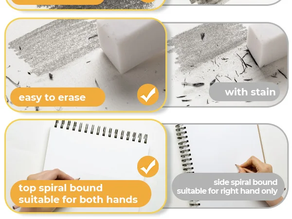 Ohuhu Bamboo Fiber Sketch Book Tear Resistant Drawing Paper Top Spiral Bound Sketch Pad Acid Free Art Drawing Painting Paper