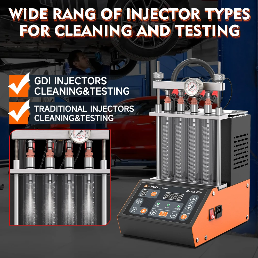 ANCEL ANJ400 GDI Auto Car Ultrasonic Fuel Injector Cleaner Tester Leak Test Machine 4-Cylinders EFI FEI Cleaner Test Cleaner