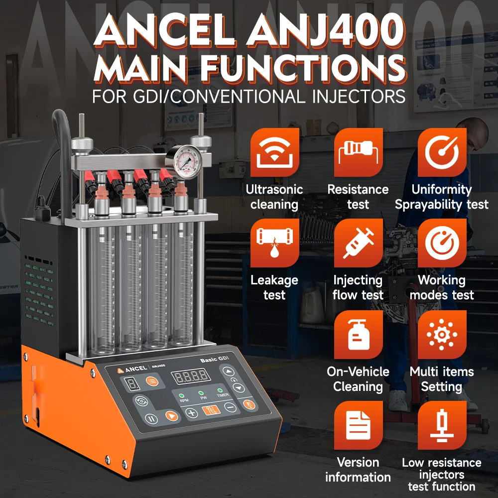 ANCEL ANJ400 GDI Auto Car Ultrasonic Fuel Injector Cleaner Tester Leak Test Machine 4-Cylinders EFI FEI Cleaner Test Cleaner