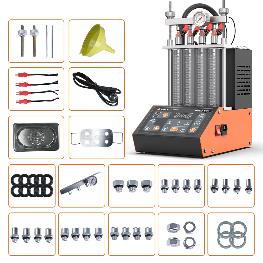 ANCEL ANJ400 GDI Auto Car Ultrasonic Fuel Injector Cleaner Tester Leak Test Machine 4-Cylinders EFI FEI Cleaner Test Cleaner