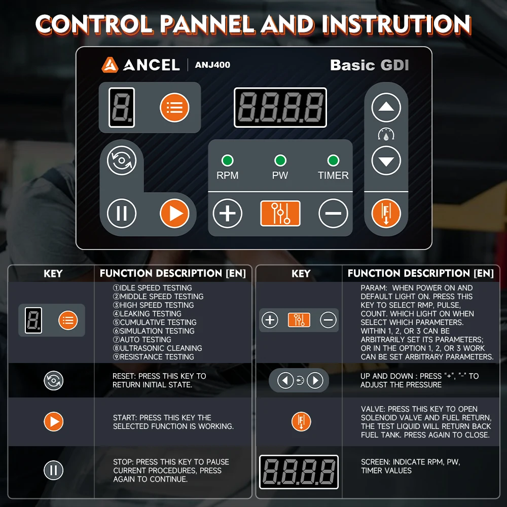 ANCEL ANJ400 GDI Auto Car Ultrasonic Fuel Injector Cleaner Tester Leak Test Machine 4-Cylinders EFI FEI Cleaner Test Cleaner