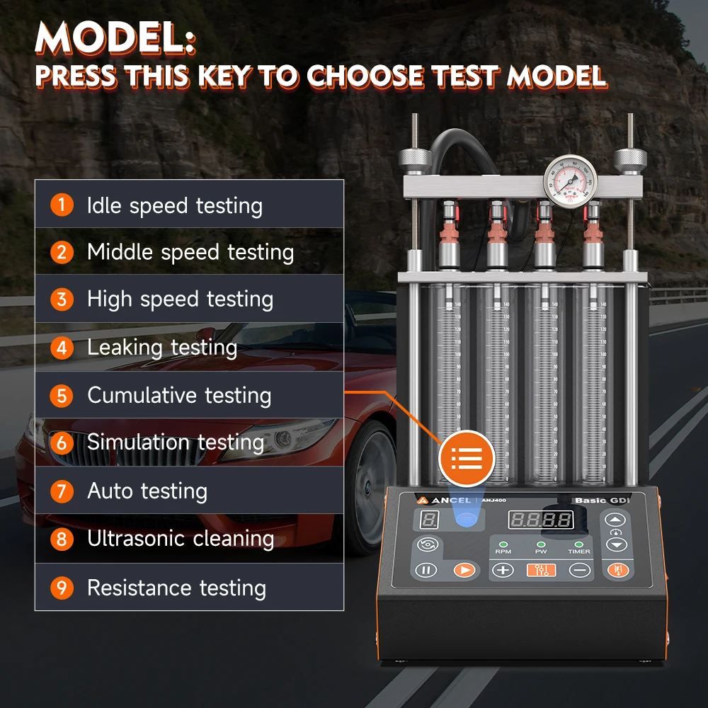 ANCEL ANJ400 GDI Auto Car Ultrasonic Fuel Injector Cleaner Tester Leak Test Machine 4-Cylinders EFI FEI Cleaner Test Cleaner
