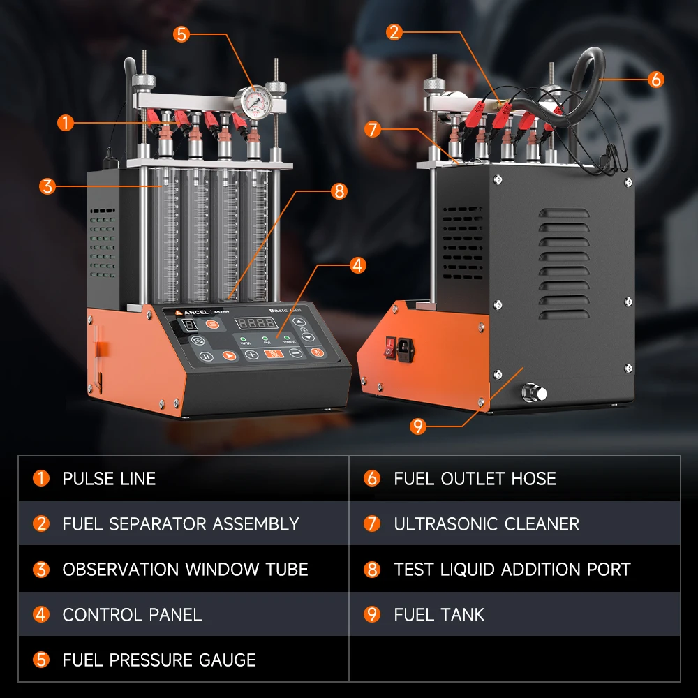 ANCEL ANJ400 GDI Auto Car Ultrasonic Fuel Injector Cleaner Tester Leak Test Machine 4-Cylinders EFI FEI Cleaner Test Cleaner