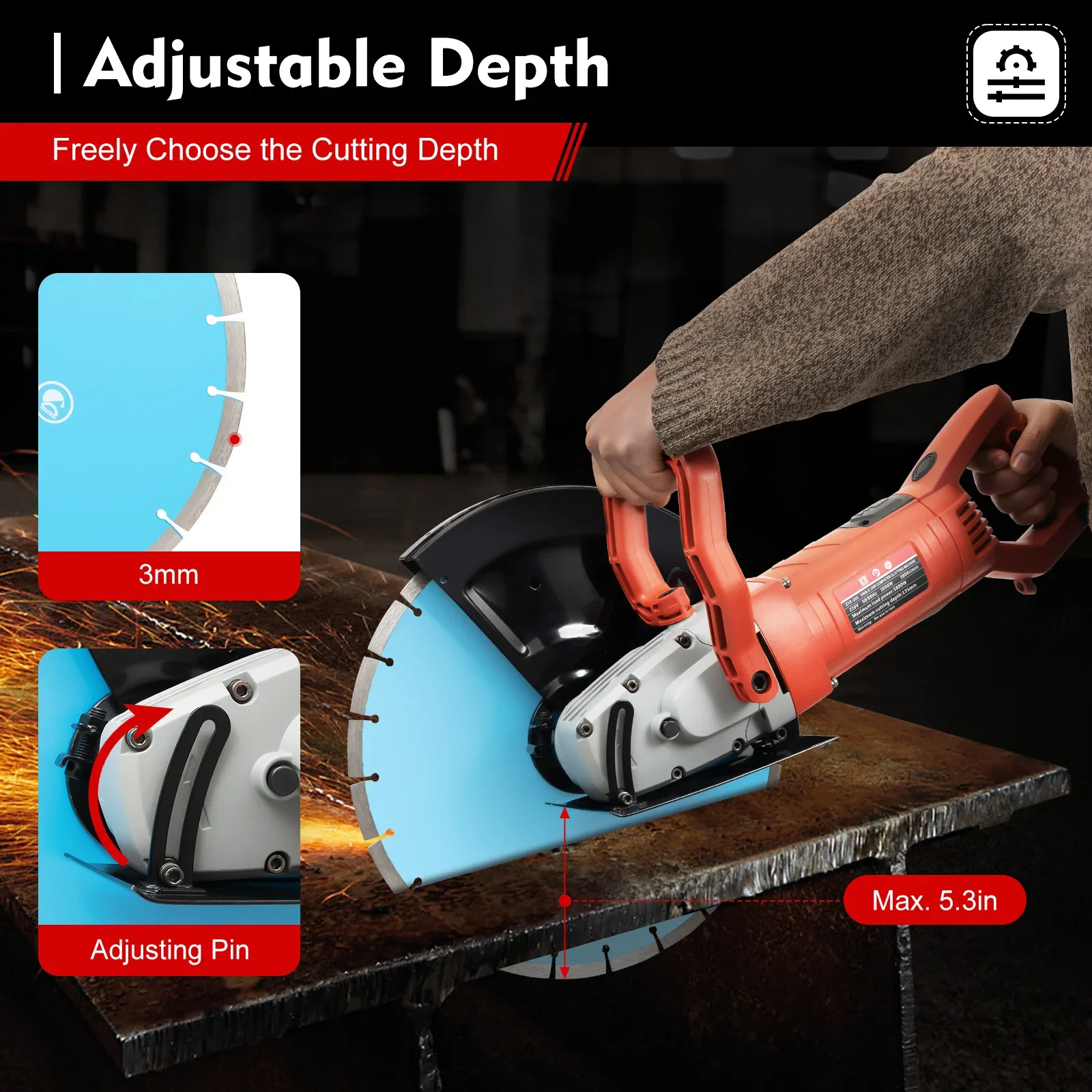 220V 3000W Electric Concrete Saw Pure Copper Motor 3800r/min Circular Saw 13.5cm Max Depth Marble&Concrete Cutting Concrete Tool
