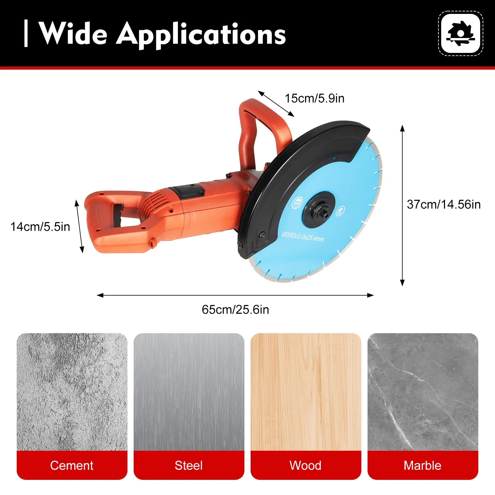 220V 3000W Electric Concrete Saw Pure Copper Motor 3800r/min Circular Saw 13.5cm Max Depth Marble&Concrete Cutting Concrete Tool