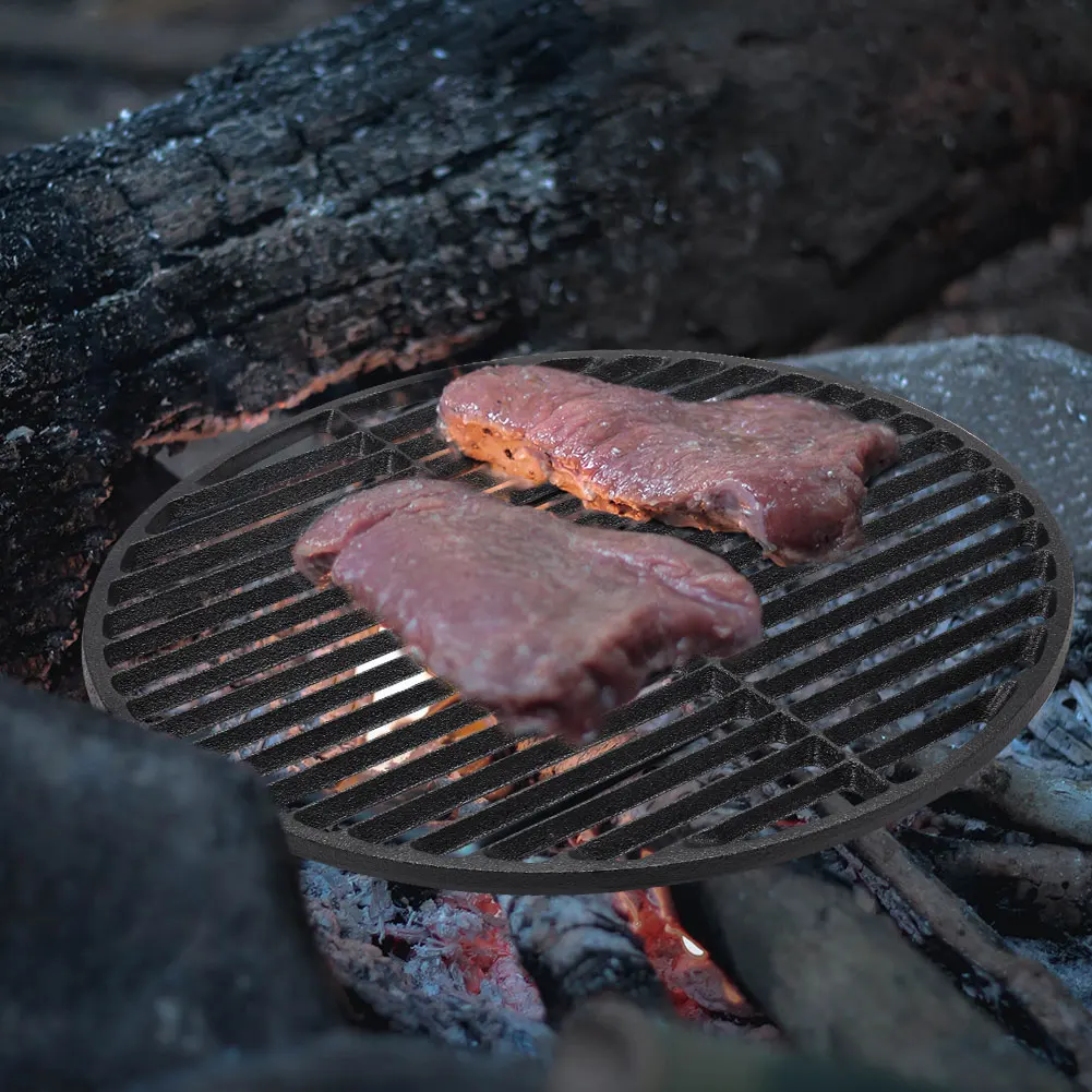 Voltsify Circular Cast Iron Grilling Grate, Dual Side Grid for BBQ Searing Vegetables, Fruits and Meats