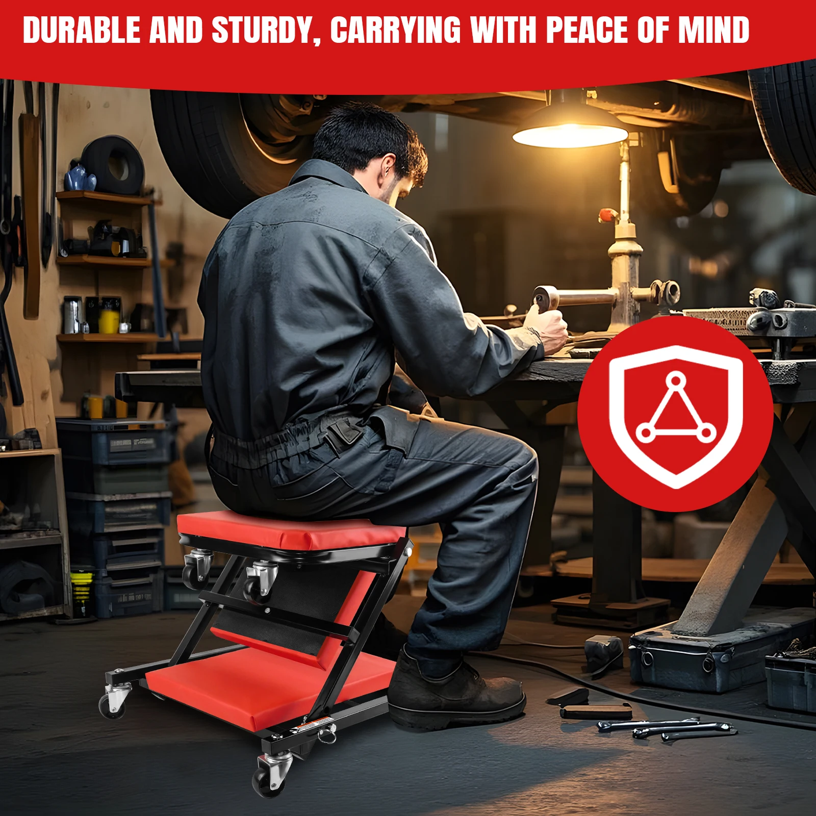 DayPlus 2-in-1 Folding Car Creeper 36" Mechanics Stool Padded Crawler Board with Extra Head Padding,360° Swivel Wheels For Home