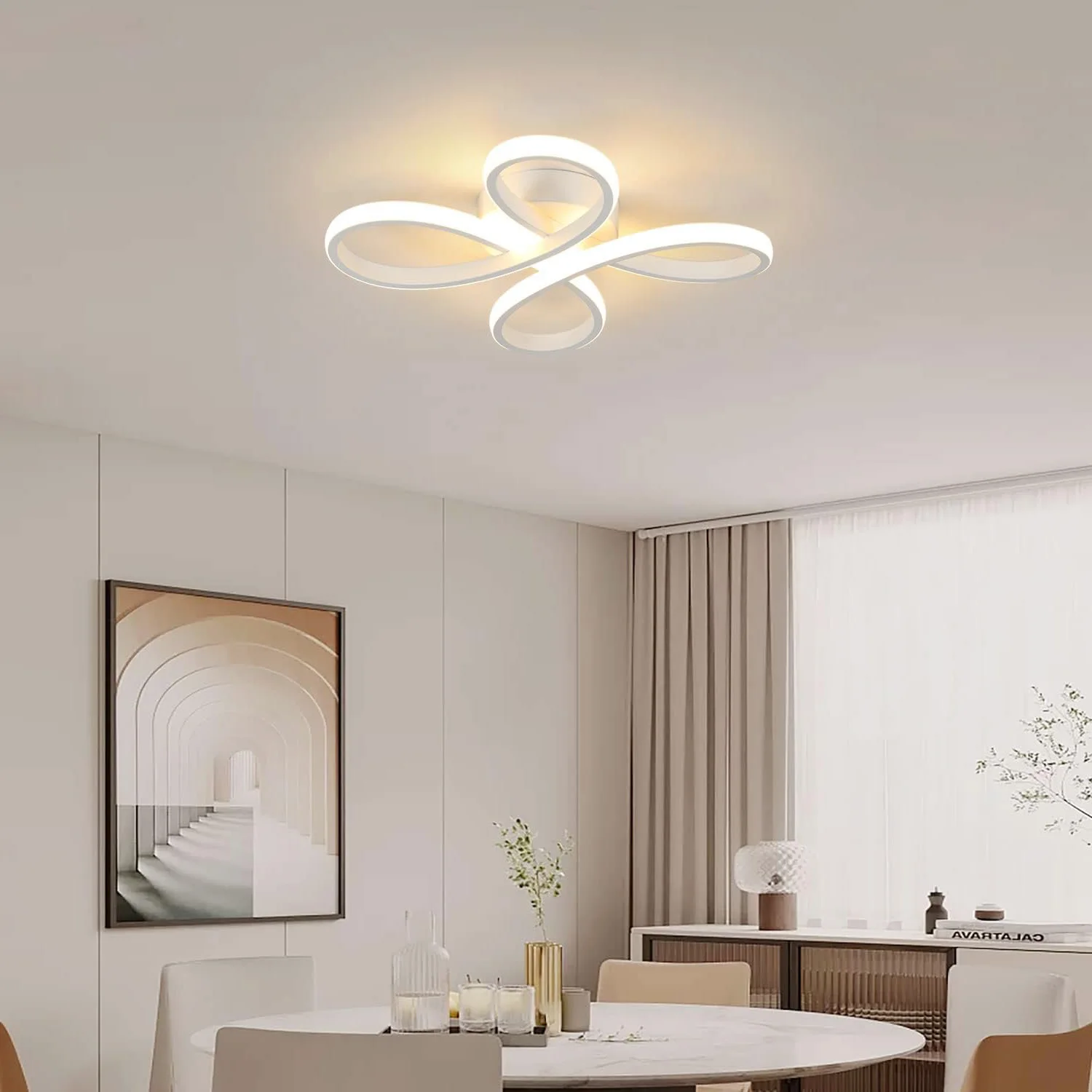 Modern LED Ceiling Light,Ceiling Lamp 30W 3400LM,Acrylic Ceiling Lighting with Flower Shape for Bedroom,Warm Light 3000K