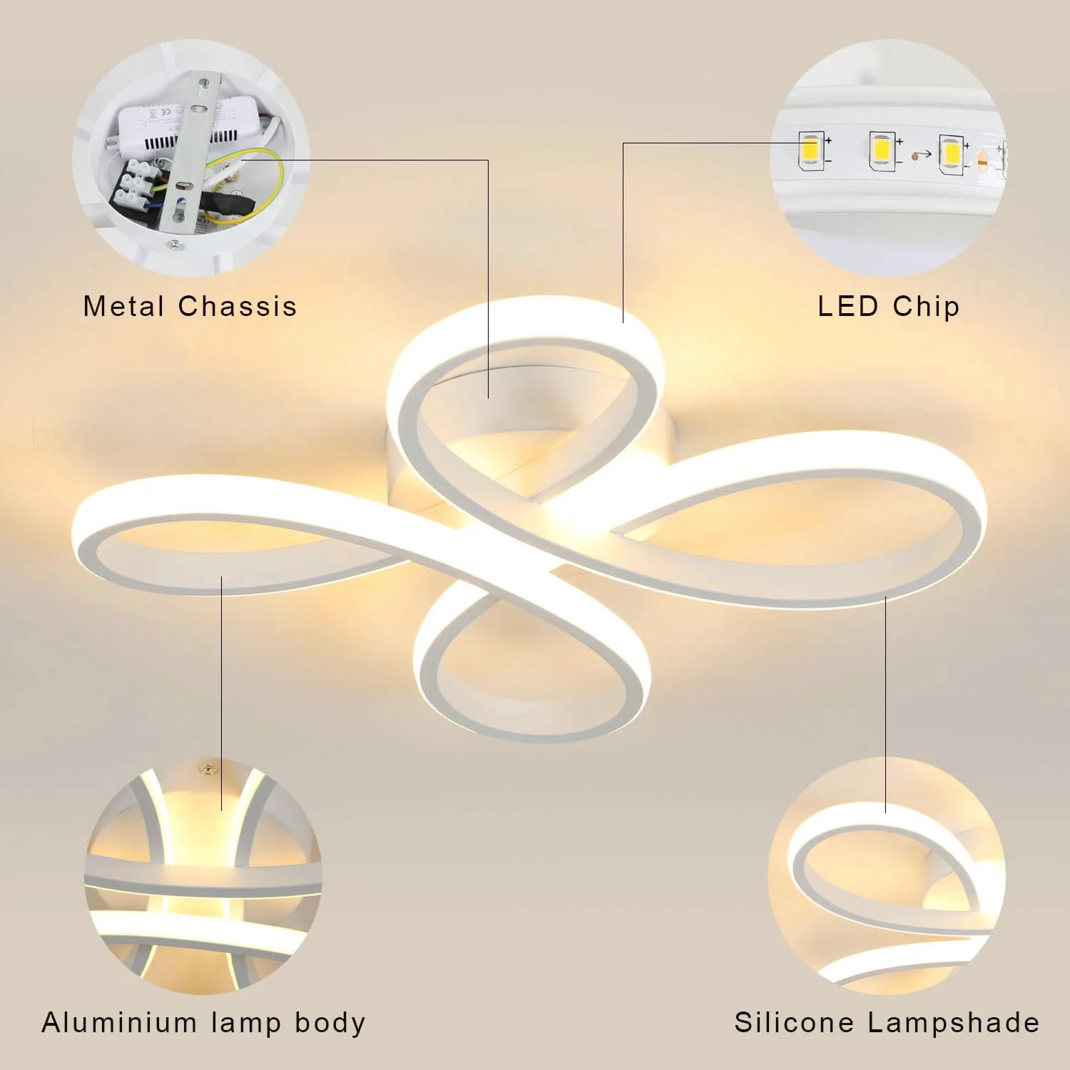 Modern LED Ceiling Light,Ceiling Lamp 30W 3400LM,Acrylic Ceiling Lighting with Flower Shape for Bedroom,Warm Light 3000K