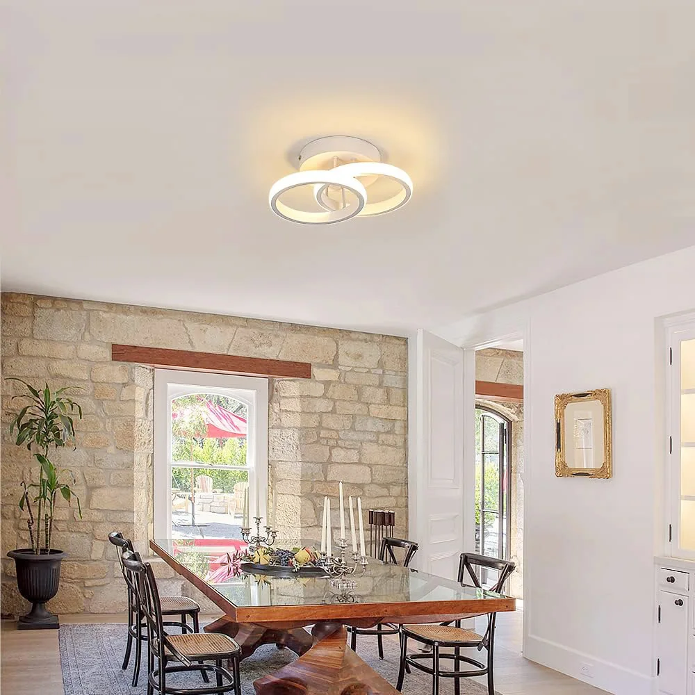 Modern Ceiling Lamp 22W Indoor Double Ring Warm White LED Ceiling Light 3000K Acrylic Metal Ceiling Light for Bedroom