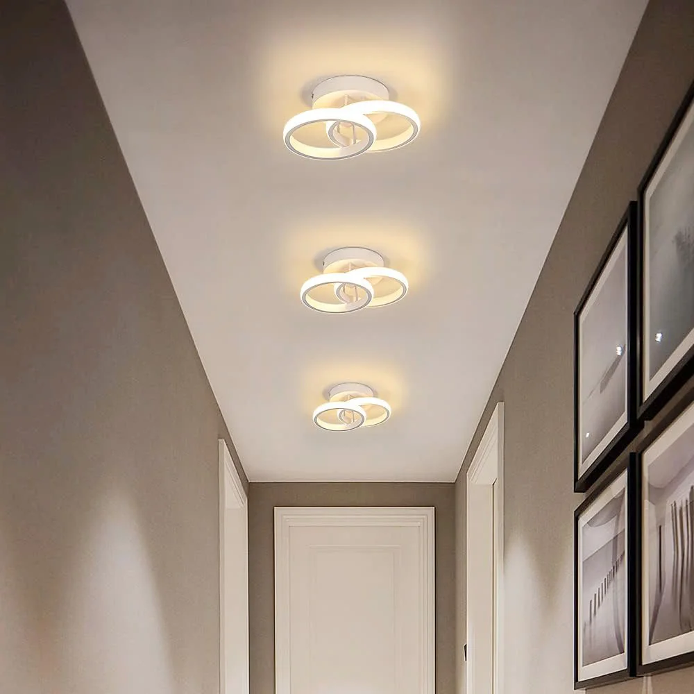 Modern Ceiling Lamp 22W Indoor Double Ring Warm White LED Ceiling Light 3000K Acrylic Metal Ceiling Light for Bedroom