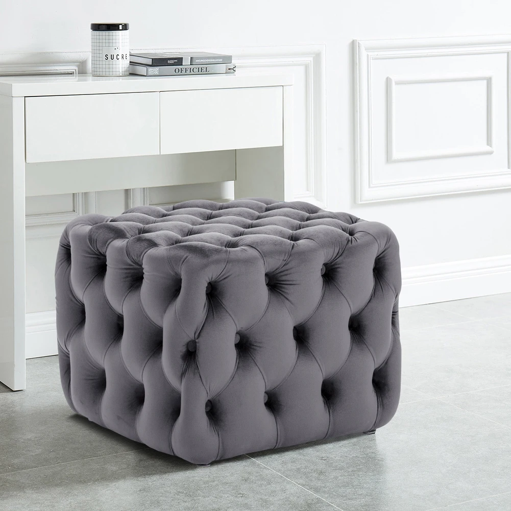 Modern multifunctional shoe changing stool square velvet cushion button footstool stylish home bedroom living room makeup stool