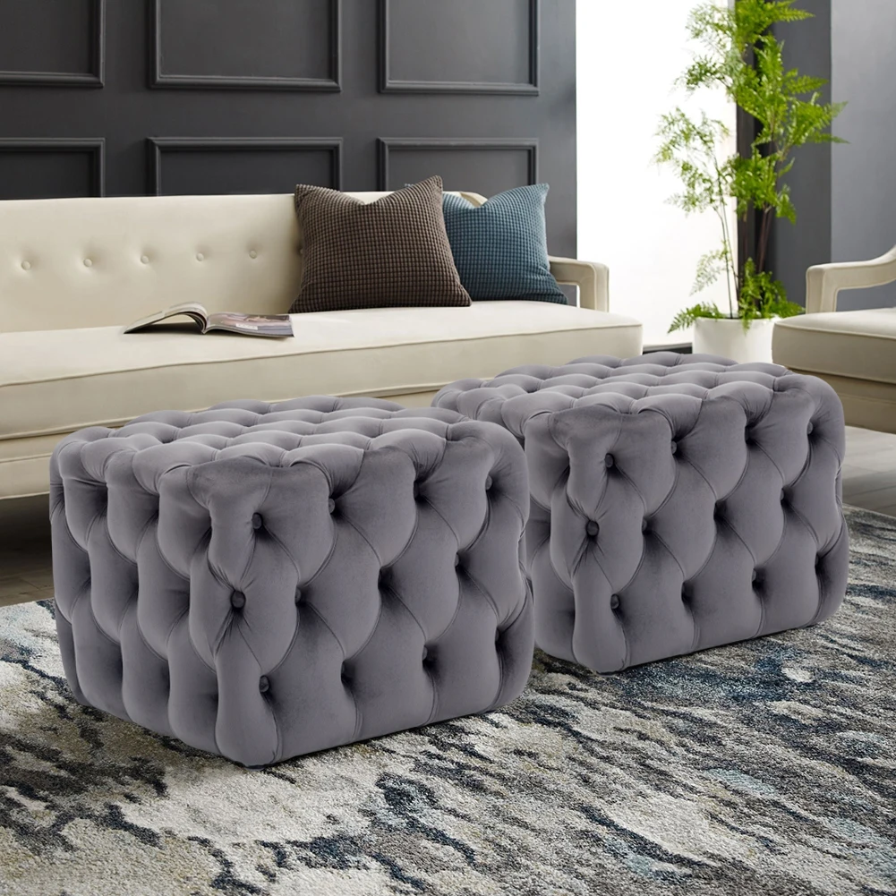 Modern multifunctional shoe changing stool square velvet cushion button footstool stylish home bedroom living room makeup stool
