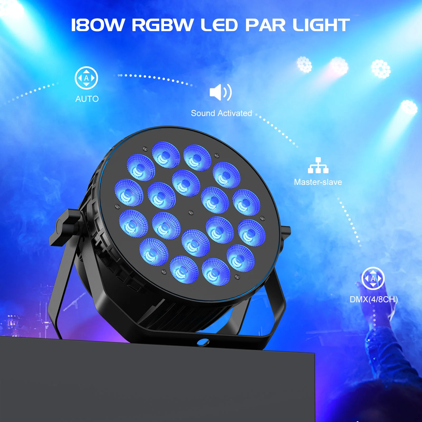 Datewink 4Pcs 18x10W RGBW LED Par Lights Stage Lighting Effect Projector DMX512 For Dj Disco Wedding Bar KTV Party Karaoke Show