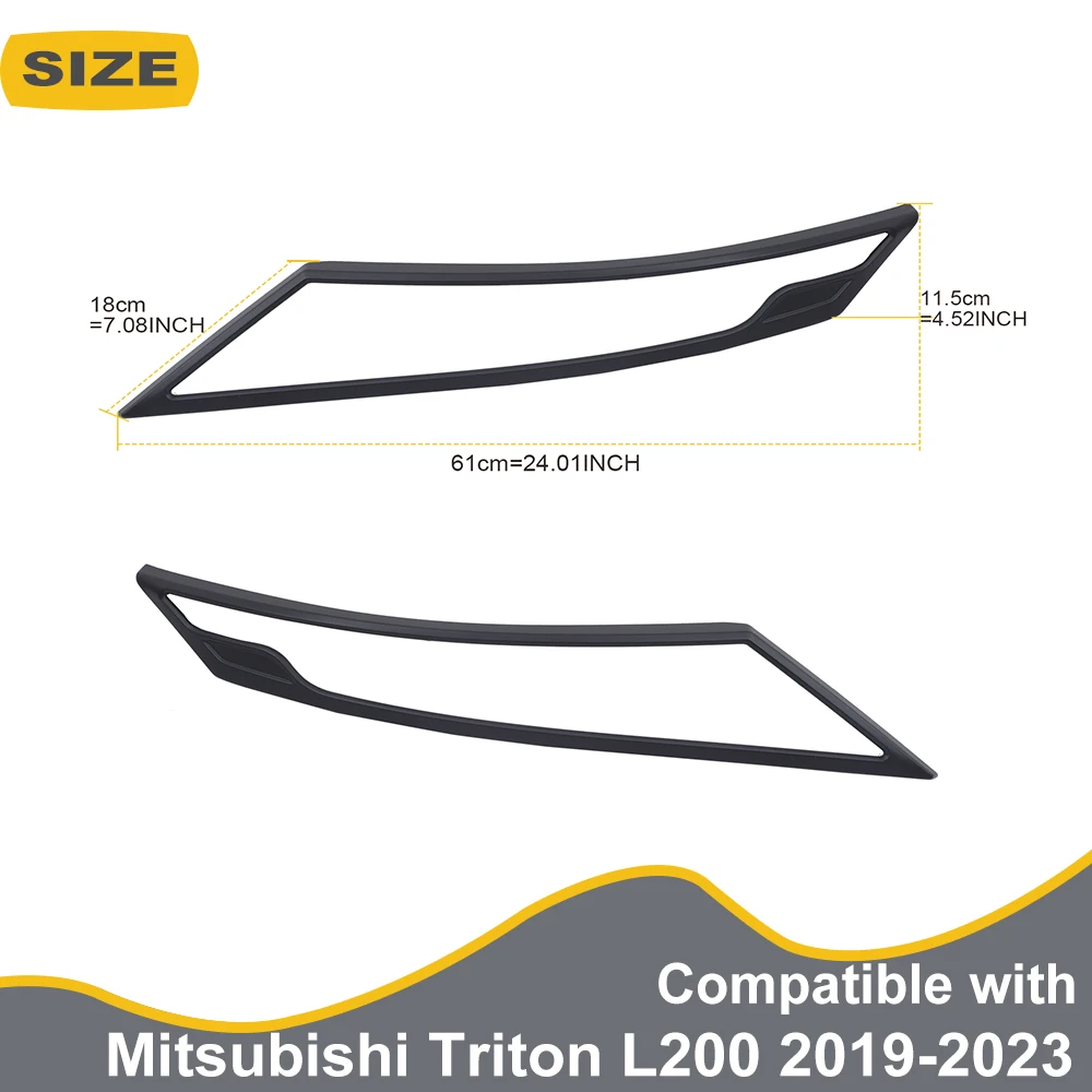 Matte Black Headlight Cover Surround Trim Guard For Mitsubishi Triton L200 2019-2023 MR Front Lamp Hood Car Exterior Accessories