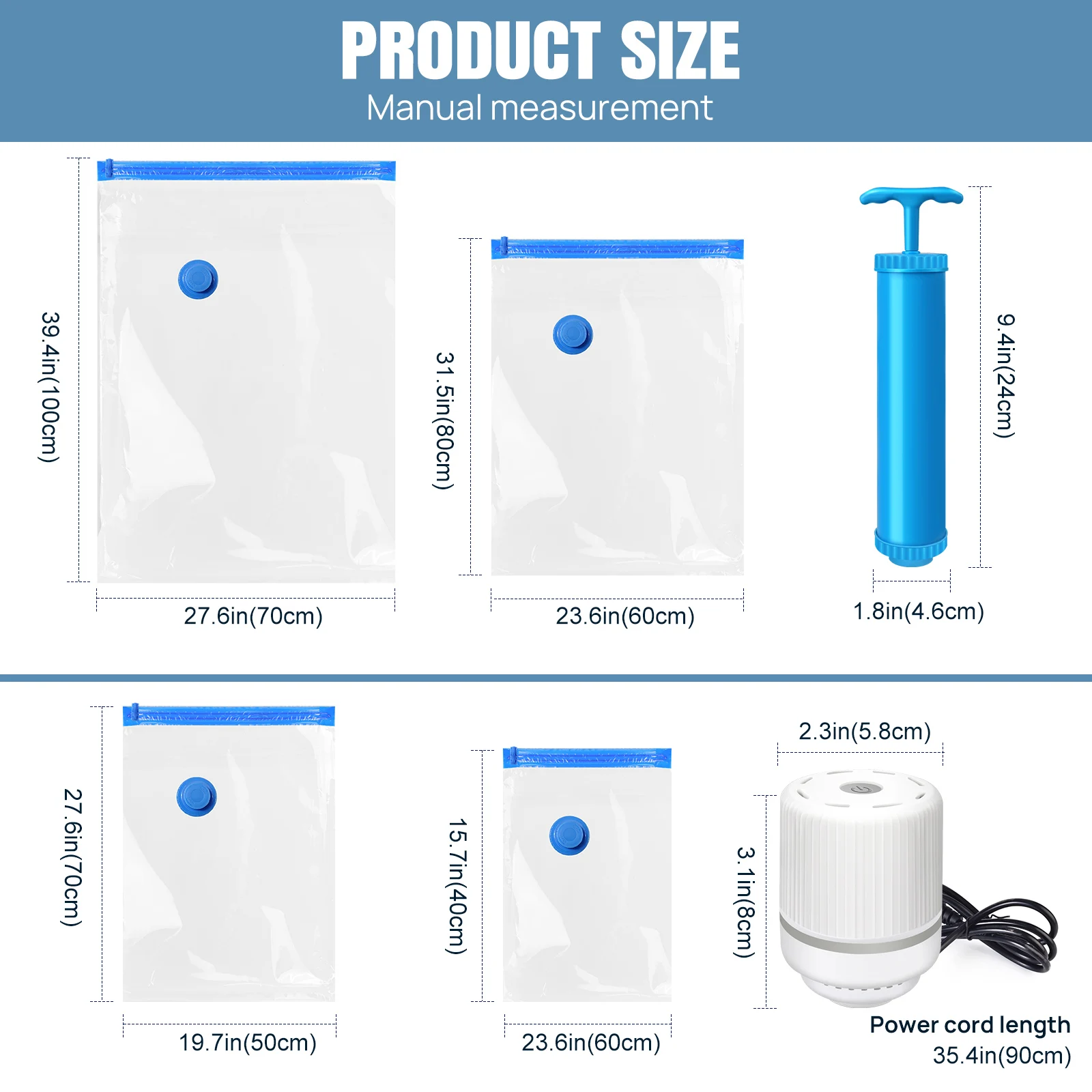 Vacuum Compression Storage Bags for Clothes, 12-Pack with Electric Pump - Reusable Space Saver Bags for Travel Space Saver Bags