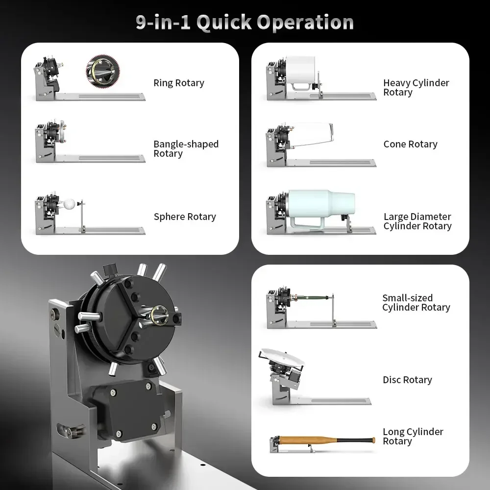 9 in 1 Chuck, Woodworking Tools, Cylindrical Laser Engraving NEJE R6 High Precision A-Axis Rotary Roller