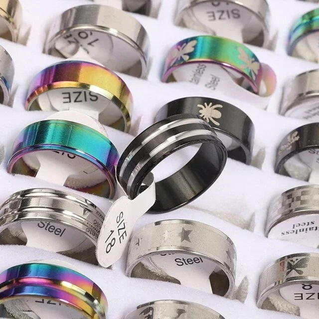 100pcs/Lots Stainless steel Rings Fashion Jewelry Party Gift Wedding Rings Mix Style Wholesale Mens Womens