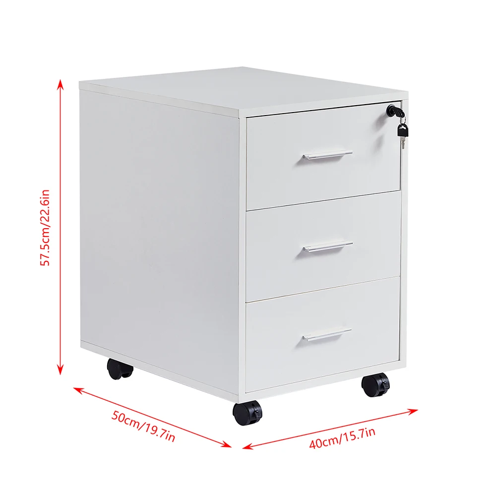 BonChoice 3 Drawers Mobile File Cabinets Pedestal Office Filing Cabinet with Rolling Casters