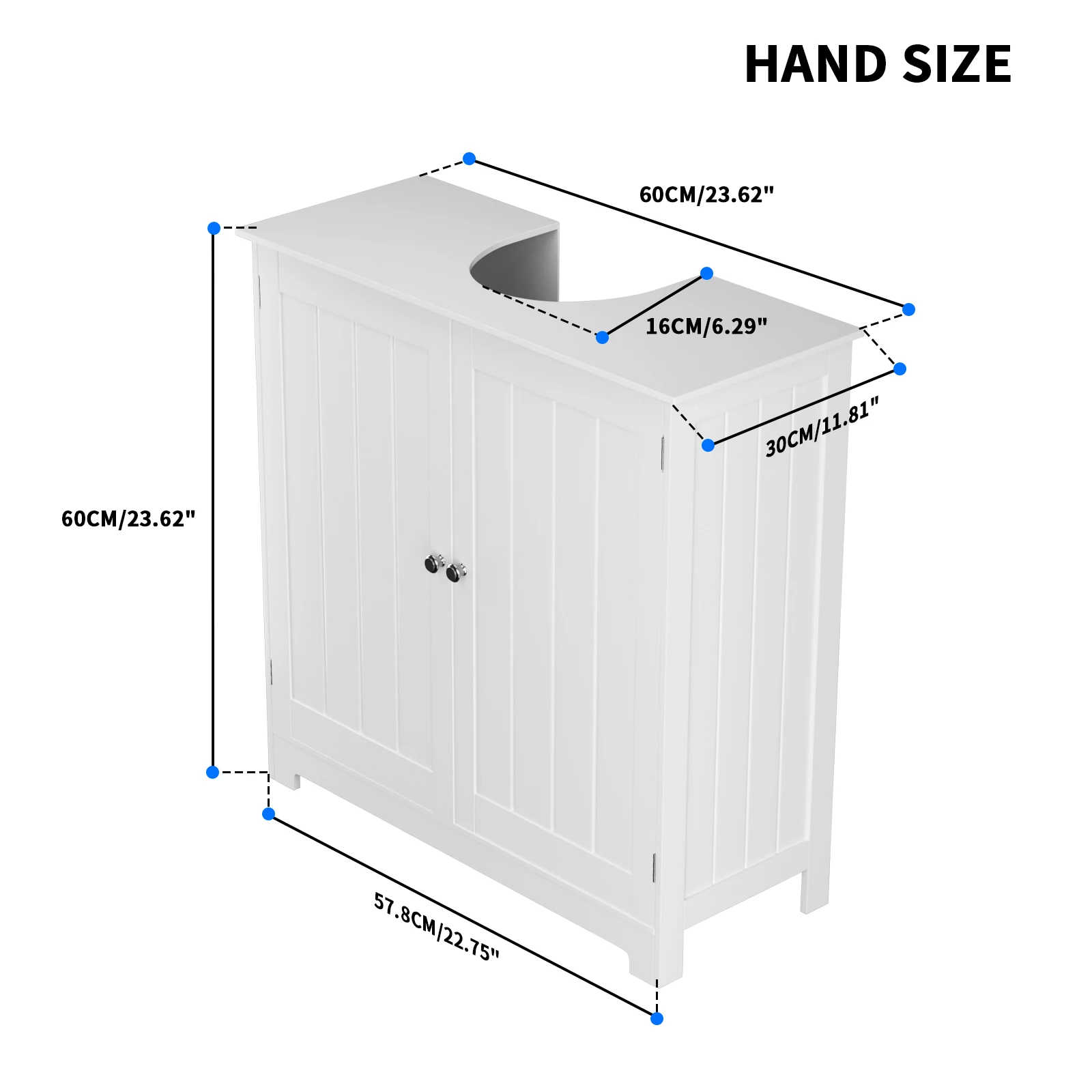 Free Standing Wooden Sink Storage Organiser, Bathroom Floor Basin Cupboard Unit Storage Cabinet with Double Doors, 60 x 30 x 60
