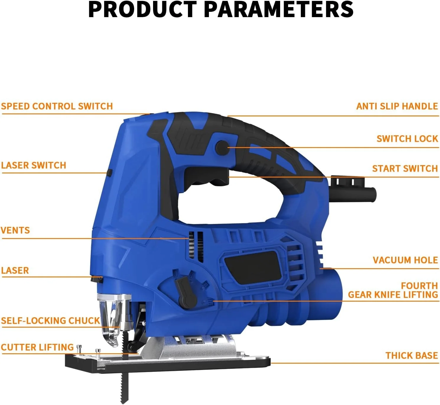 YouseaHome 6 Speeds 2000W Brushless Jig Saw Electric Jigsaw Adjustable Blade Woodworking 2900RPM 65mm Power Tool for 21V Battery
