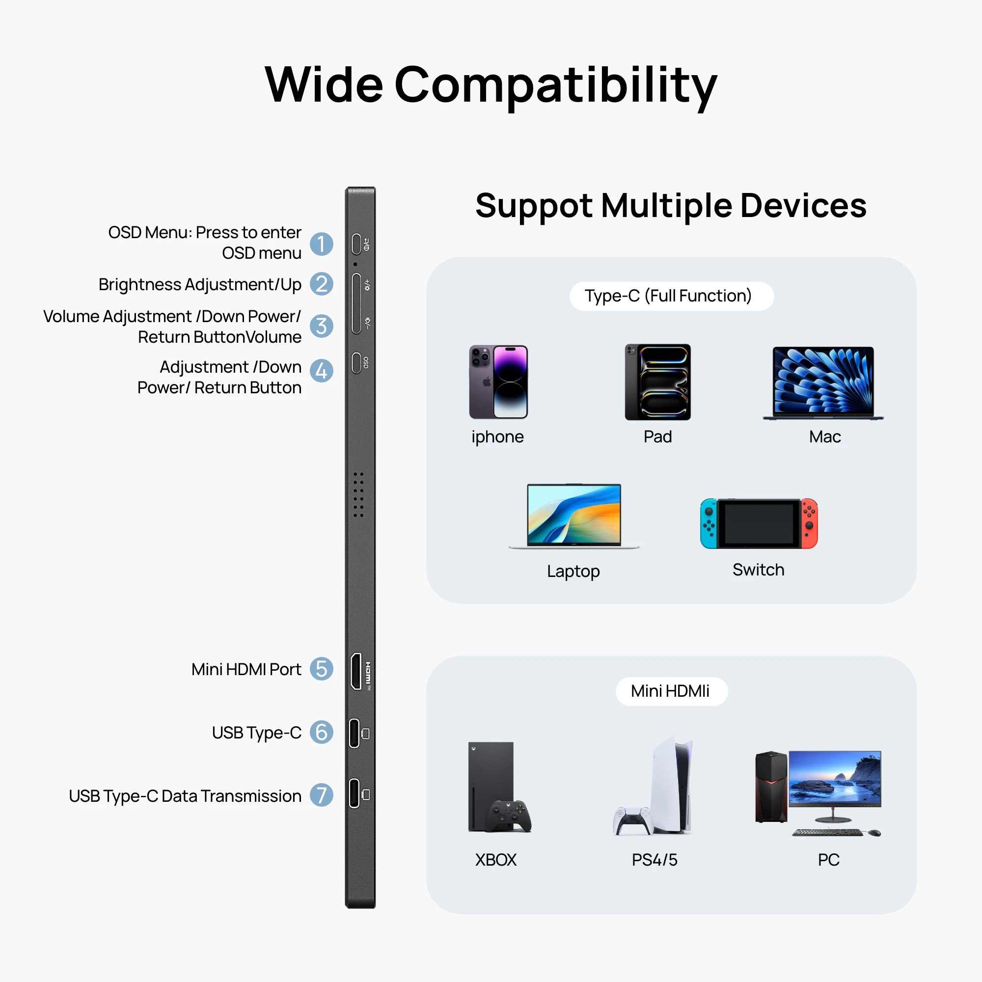 ARZOPA 15.6 inch Portable Monitor FHD 1080P IPS USB-C Mini-HDMI External Second Screen for PC/MAC/Phone/Xbox/PS A1