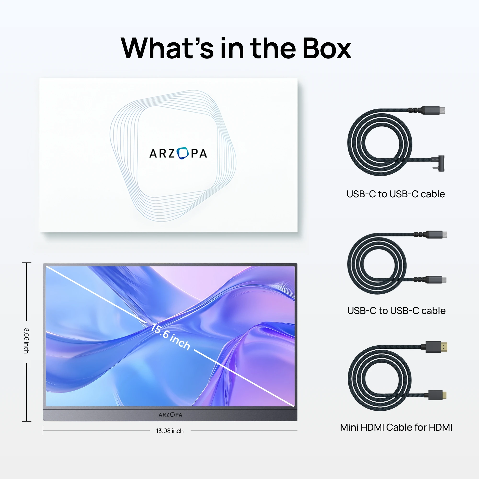 ARZOPA 15.6 inch Portable Monitor FHD 1080P IPS USB-C Mini-HDMI External Second Screen for PC/MAC/Phone/Xbox/PS A1