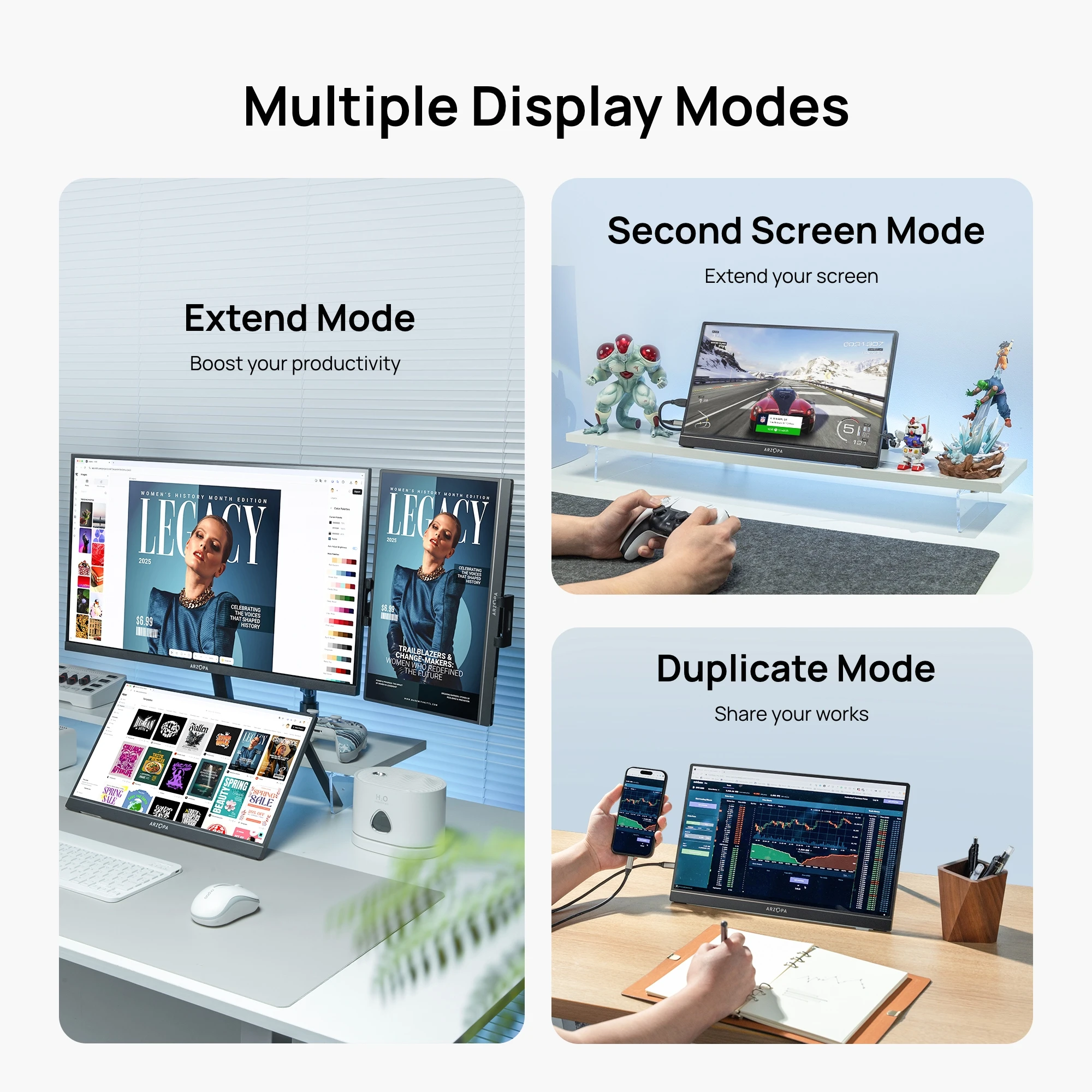 ARZOPA 15.6 inch Portable Monitor FHD 1080P IPS USB-C Mini-HDMI External Second Screen for PC/MAC/Phone/Xbox/PS A1