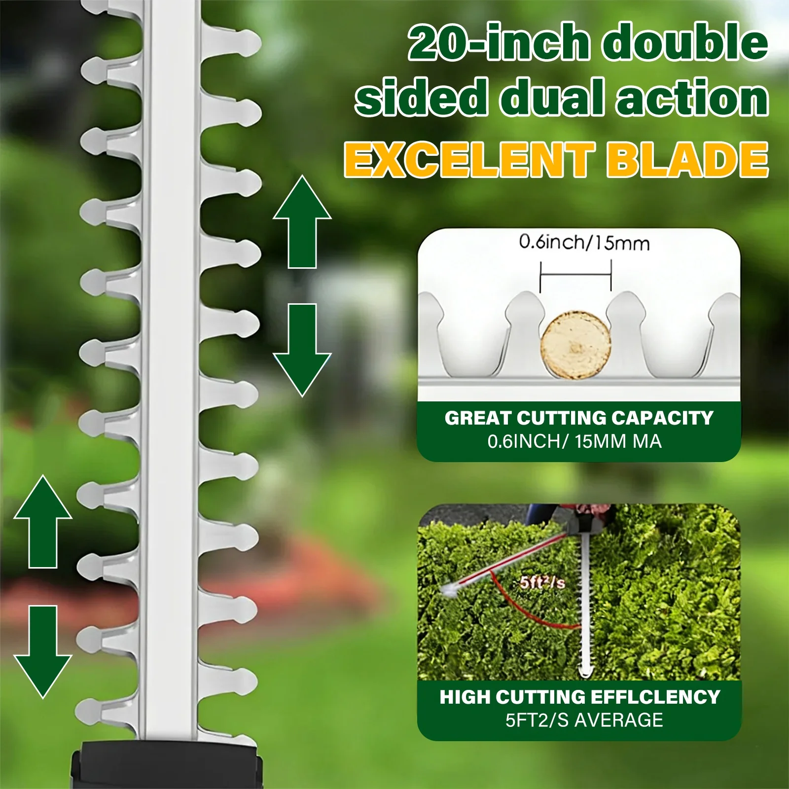 Cordless Hedge Trimmer with 2 Battery & Charger, Lightweight Electric Tree Branch Cutter Handheld Pruning Tool for Garden Lawn Shrub Trimming