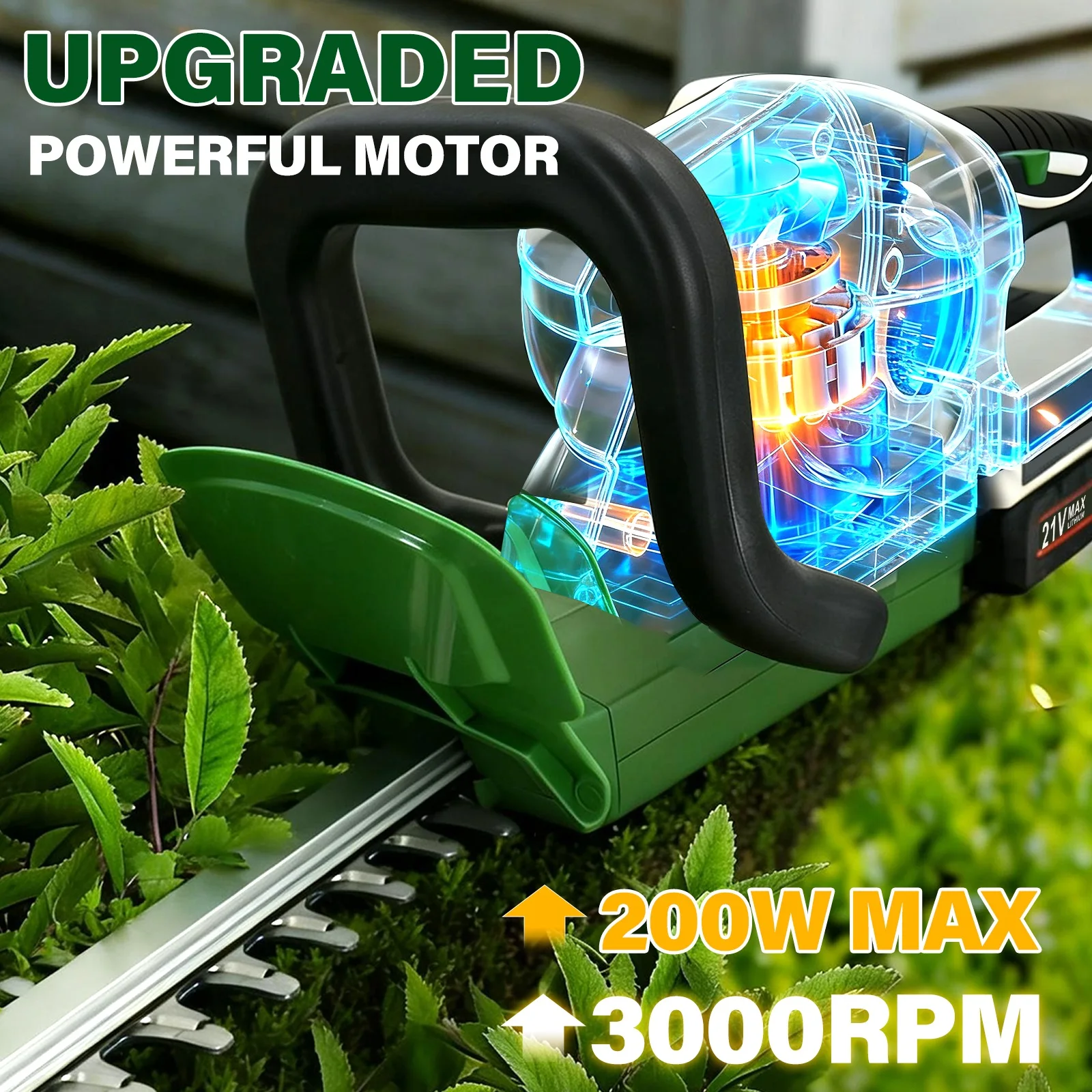 Cordless Hedge Trimmer with 2 Battery & Charger, Lightweight Electric Tree Branch Cutter Handheld Pruning Tool for Garden Lawn Shrub Trimming