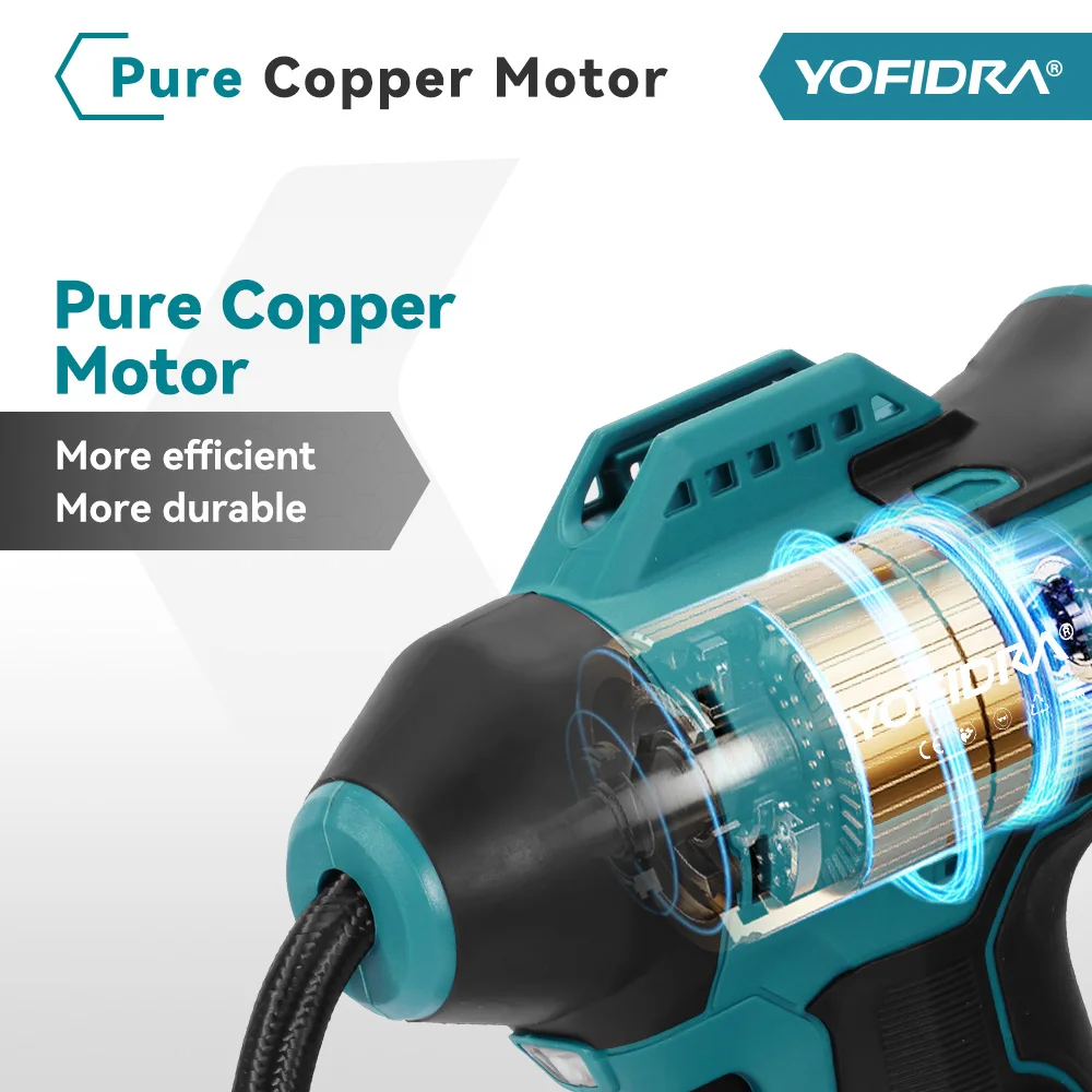 YOFIDRA Electric Air Pump Tire Inflator High Pressure Digital Display Car Air Compressor Tool For Makita 18-21V Battery Pin